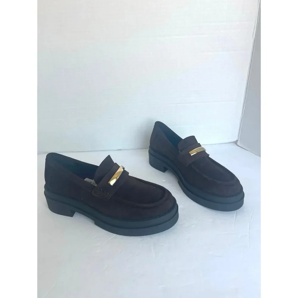 NWT Steve Madden Rodrigo‎ Brown Suede Slip On Lug Sole Loafer Platform Shoes 7.5